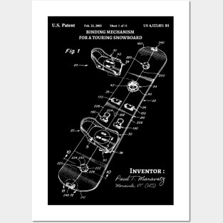 Snowboard Patent, Snowboarding binding mechanism Posters and Art